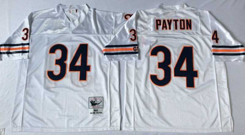 Bears 34 Walter Payton White M&N Road Throwback Jersey